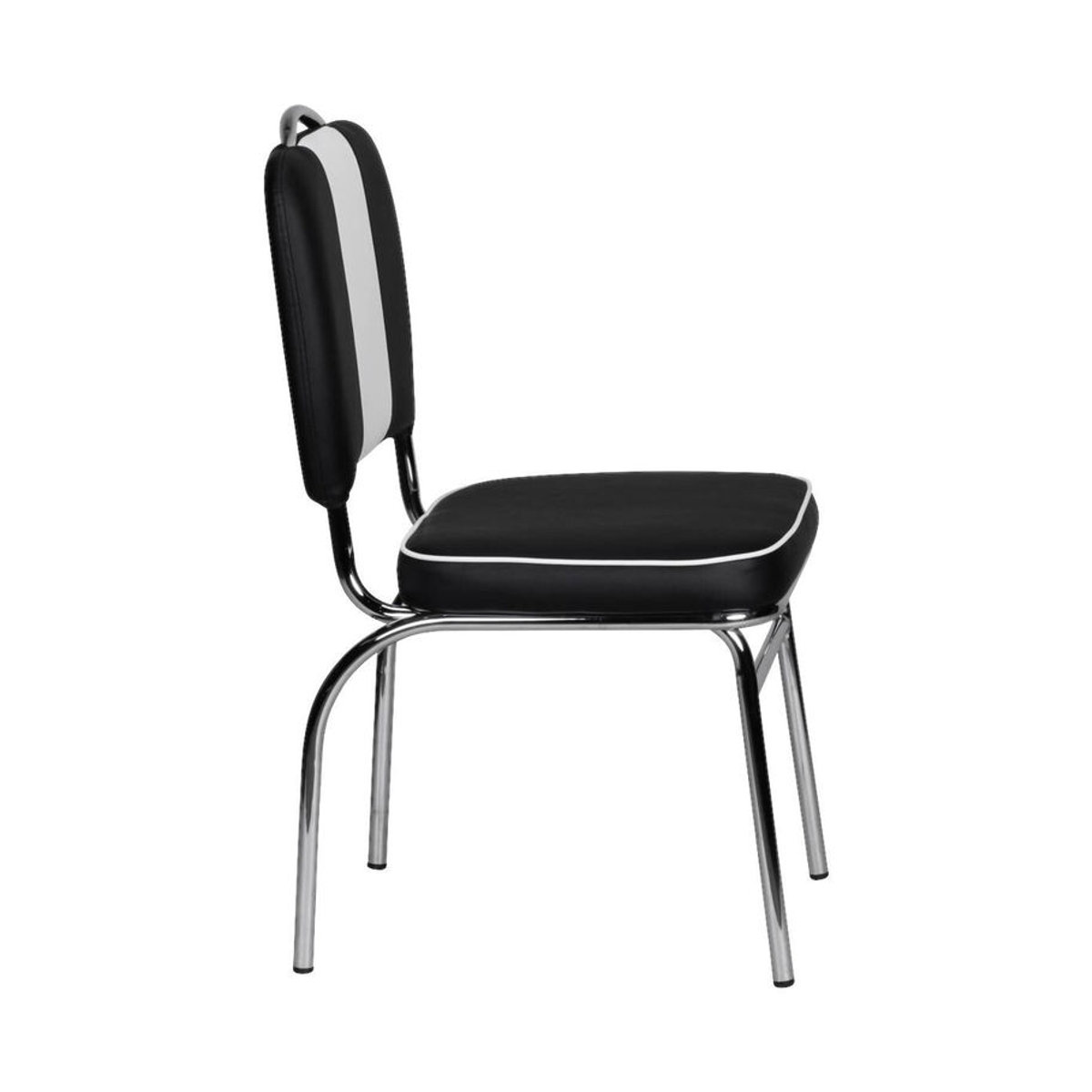 Wohnling Esszimmerstuhl American Diner Retro Polsterstuhl aus Kunstleder und Metall in Schwarz/Weiß/Chrom B/H/T: 45 x 90 x 47 cm - Bild 4