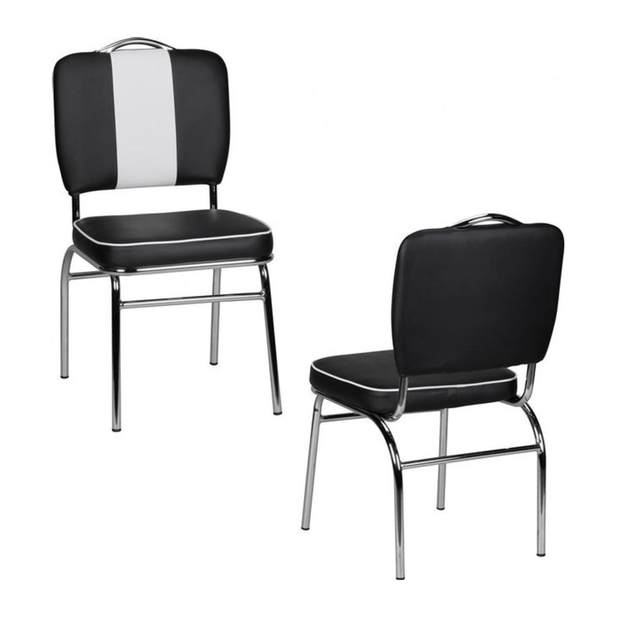 Wohnling Esszimmerstuhl American Diner Retro Polsterstuhl aus Kunstleder und Metall in Schwarz/Weiß/Chrom B/H/T: 45 x 90 x 47 cm - Bild 6