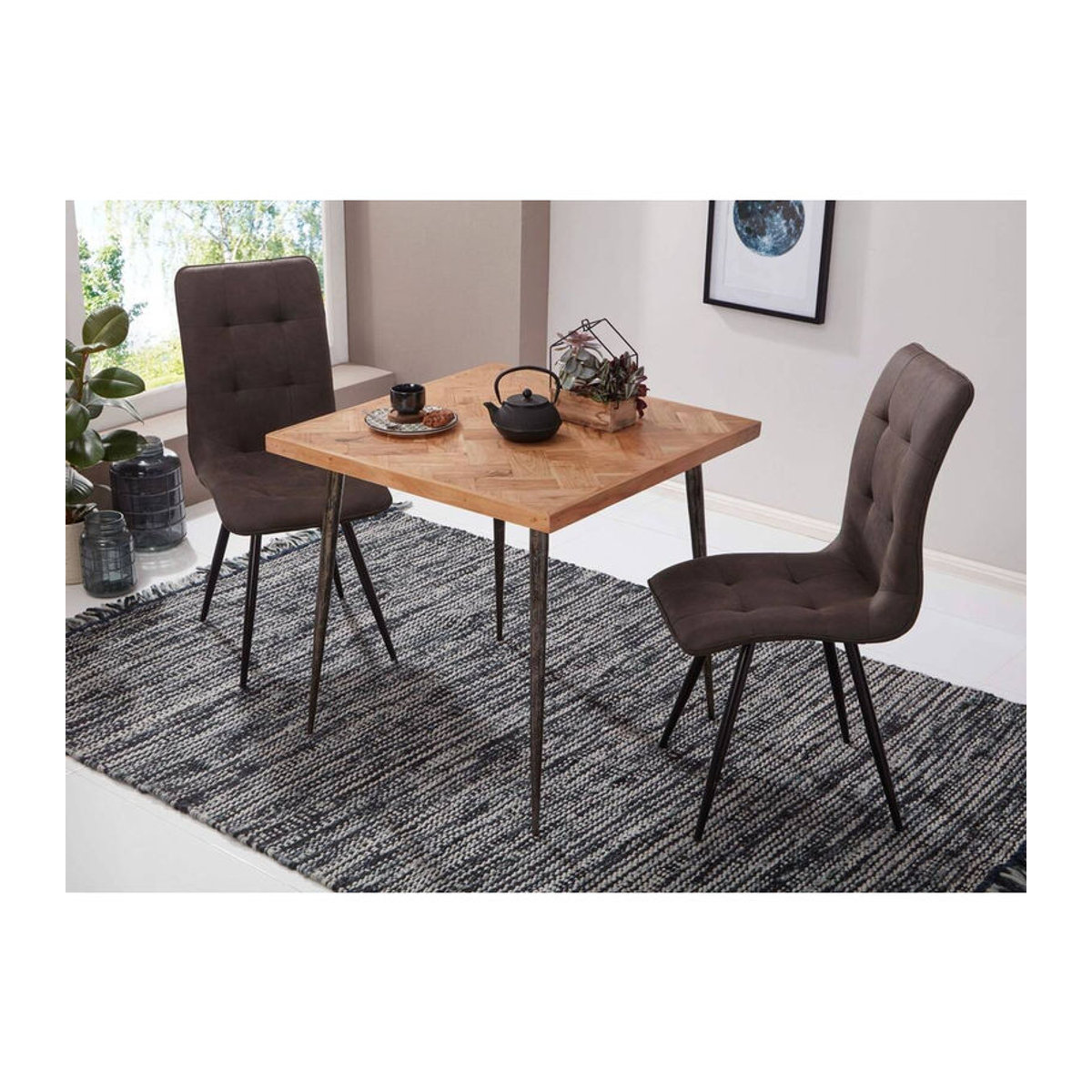 Wohnling Industrial Esstisch aus Holz in Natur und Schwarz, quadratisch, B/T/H: 80 x 80 x 80 cm - Bild 2
