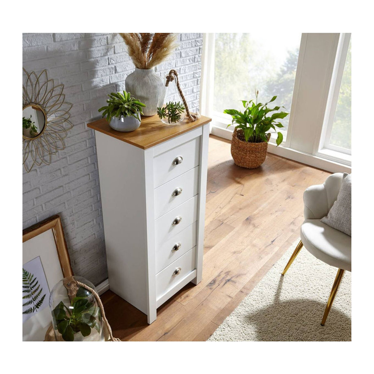 Wohnling Kommode im Landhausstil aus Holzwerkstoff in Weiß und Alufarben B/H/T: 53 x 114 x 39 cm - Bild 3