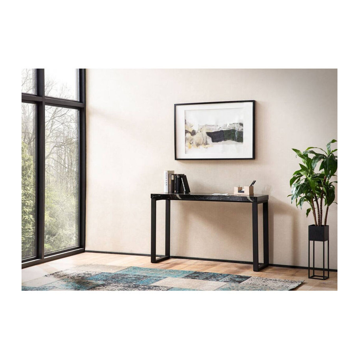 Wohnling Konsolentisch Modern in Schwarz mit Marmor-Optik aus Holzwerkstoff und Metall, B/H/T: 120 x 76 x 40 cm - Bild 2