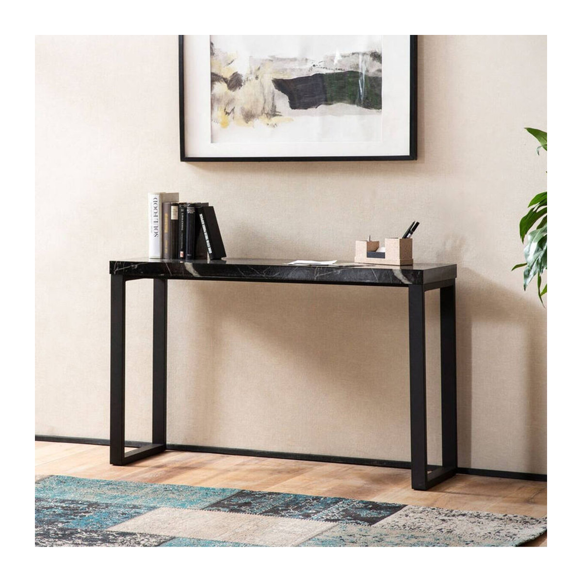 Wohnling Konsolentisch Modern in Schwarz mit Marmor-Optik aus Holzwerkstoff und Metall, B/H/T: 120 x 76 x 40 cm - Bild 3