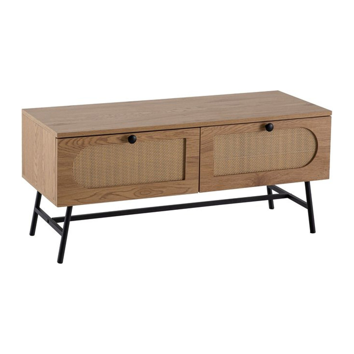 Wohnling Lowboard in Eiche Natur im skandinavischen Design aus Polyrattan und Holz, B/H/T: 100 x 45 x 40 cm - Bild 1