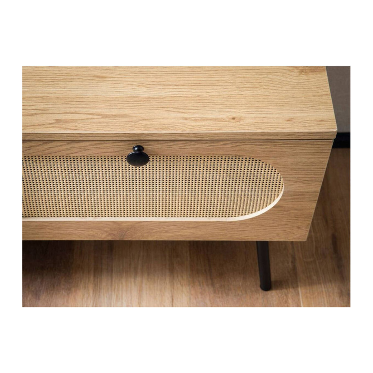 Wohnling Lowboard in Eiche Natur im skandinavischen Design aus Polyrattan und Holz, B/H/T: 100 x 45 x 40 cm - Bild 3