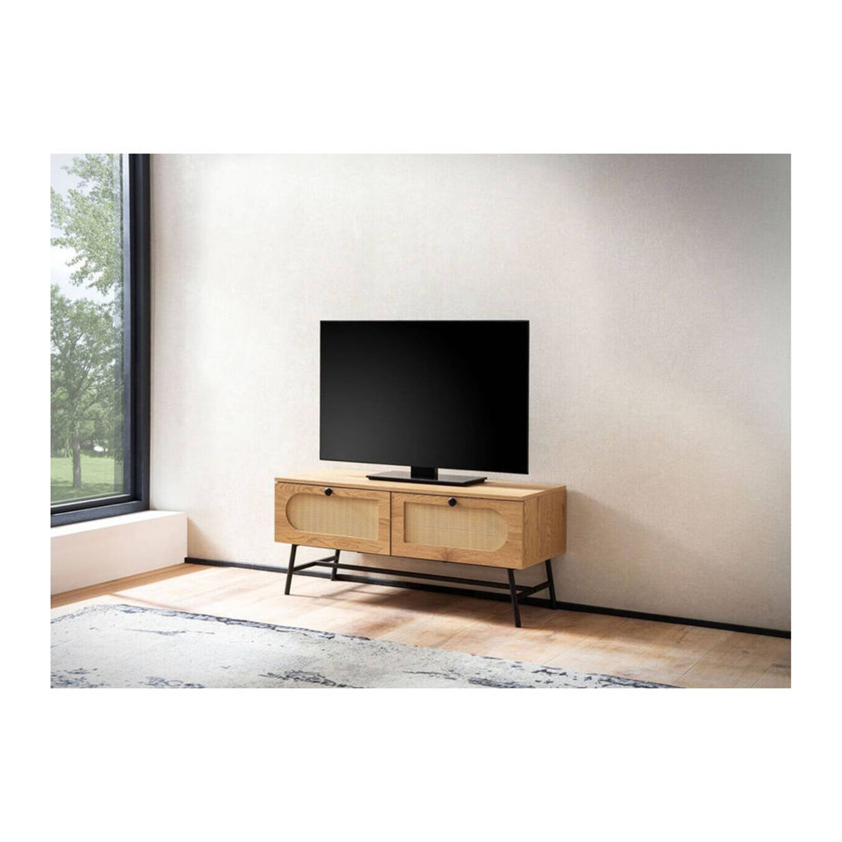Wohnling Lowboard in Eiche Natur im skandinavischen Design aus Polyrattan und Holz, B/H/T: 100 x 45 x 40 cm - Bild 4