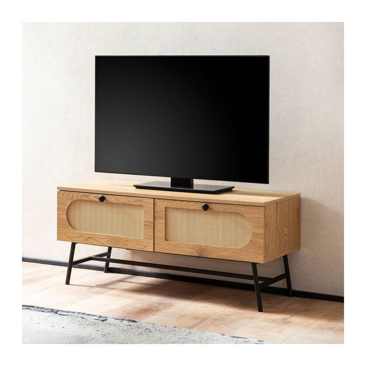 Wohnling Lowboard in Eiche Natur im skandinavischen Design aus Polyrattan und Holz, B/H/T: 100 x 45 x 40 cm - Bild 5