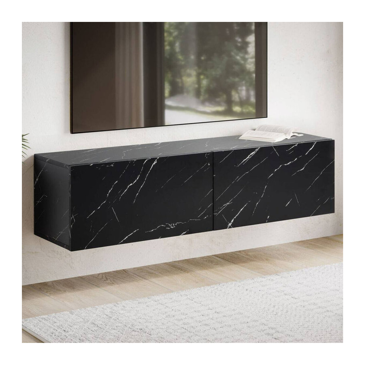 Wohnling Lowboard in Schwarz mit Marmor-Optik, modern und rechteckig, B/H/T: 120 x 30 x 30 cm - Bild 2
