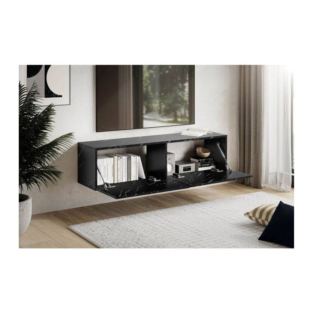 Wohnling Lowboard in Schwarz mit Marmor-Optik, modern und rechteckig, B/H/T: 120 x 30 x 30 cm - Bild 3
