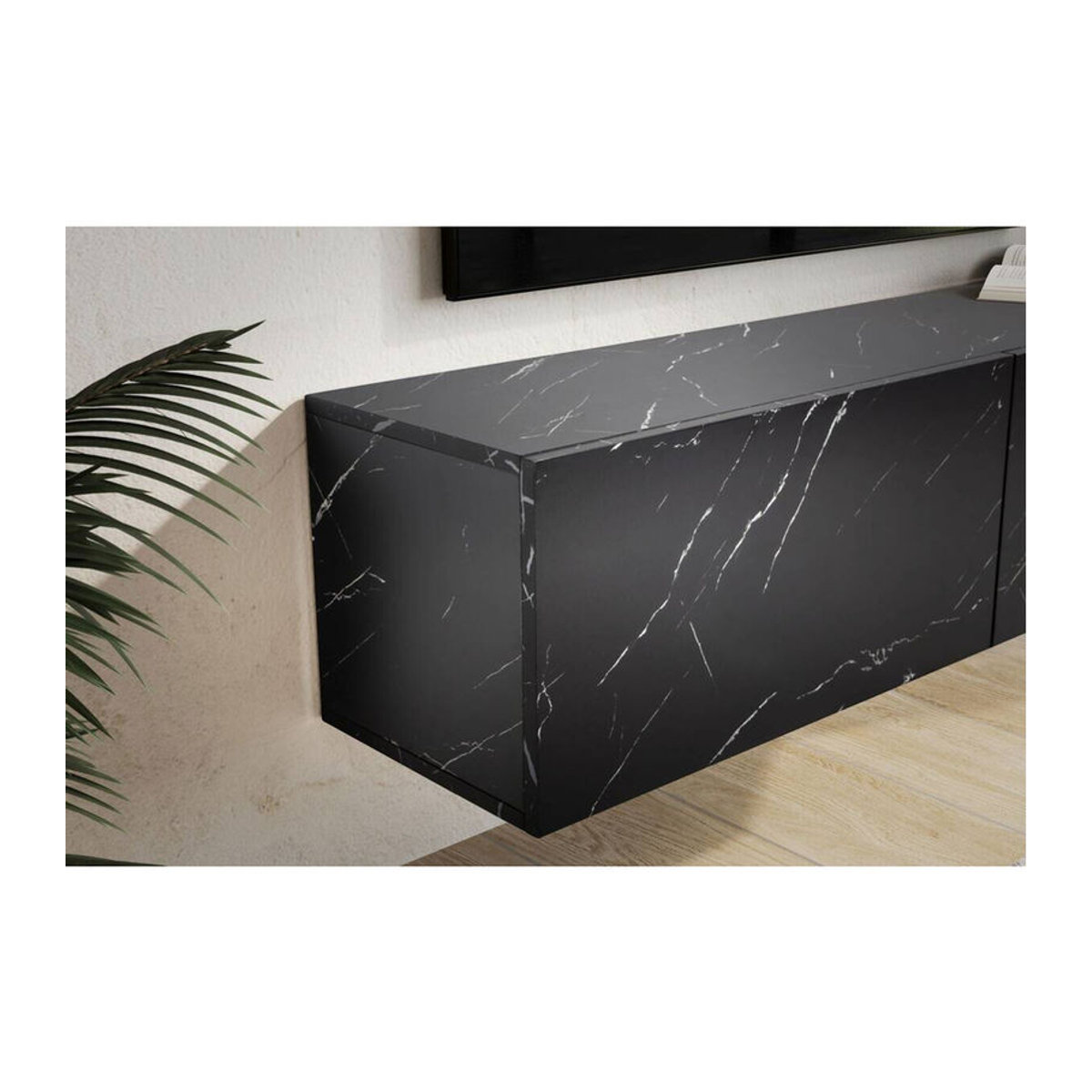 Wohnling Lowboard in Schwarz mit Marmor-Optik, modern und rechteckig, B/H/T: 120 x 30 x 30 cm - Bild 4