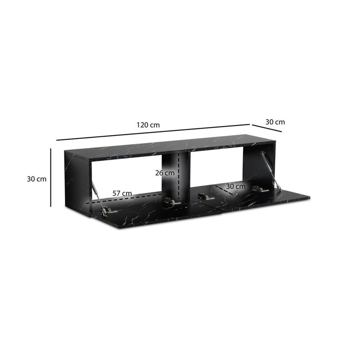 Wohnling Lowboard in Schwarz mit Marmor-Optik, modern und rechteckig, B/H/T: 120 x 30 x 30 cm - Bild 5