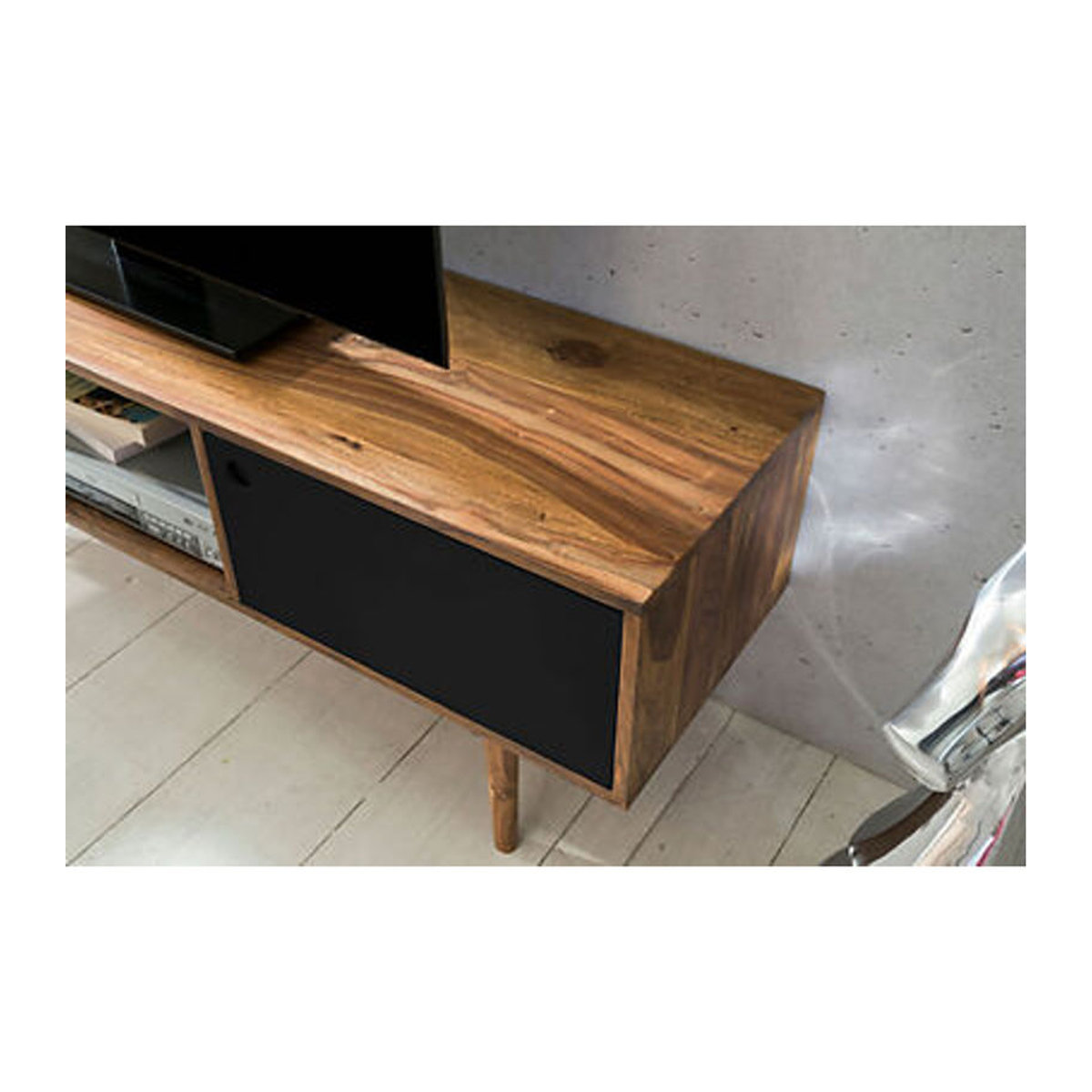 Wohnling Lowboard REPA aus Massivholz und Metall in Natur Schwarz Braun B/H/T: 140 x 45 x 35 cm - Bild 2
