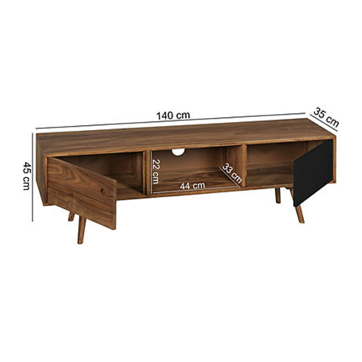 Wohnling Lowboard REPA aus Massivholz und Metall in Natur Schwarz Braun B/H/T: 140 x 45 x 35 cm - Bild 3