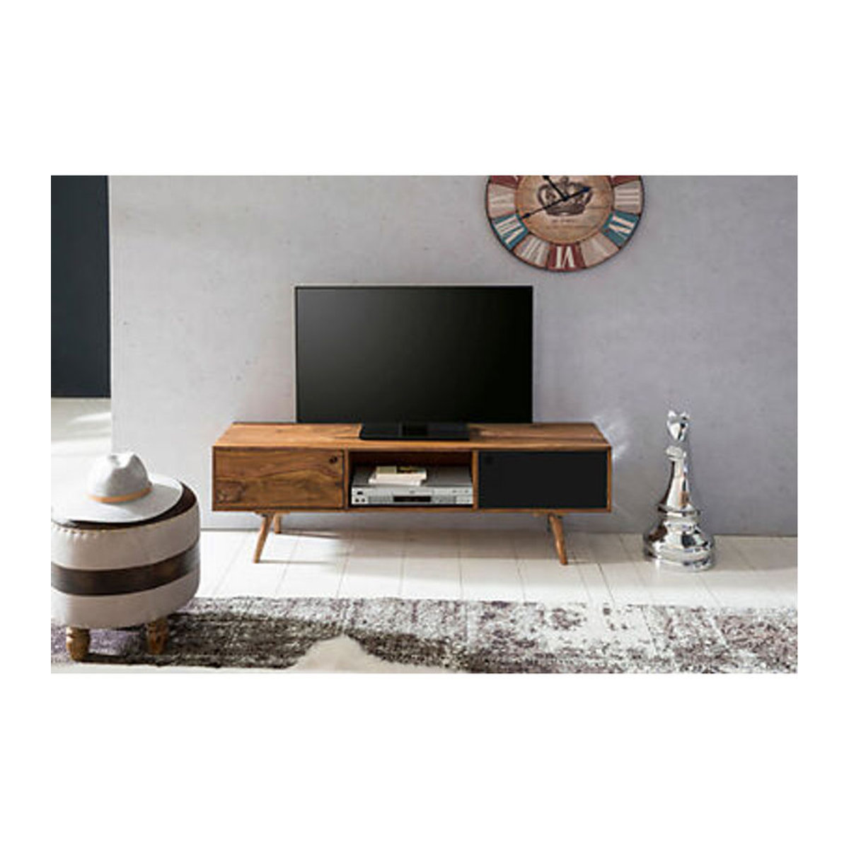 Wohnling Lowboard REPA aus Massivholz und Metall in Natur Schwarz Braun B/H/T: 140 x 45 x 35 cm - Bild 4