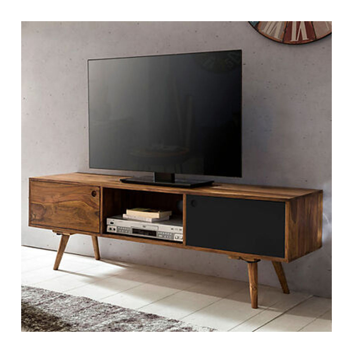 Wohnling Lowboard REPA aus Massivholz und Metall in Natur Schwarz Braun B/H/T: 140 x 45 x 35 cm - Bild 5