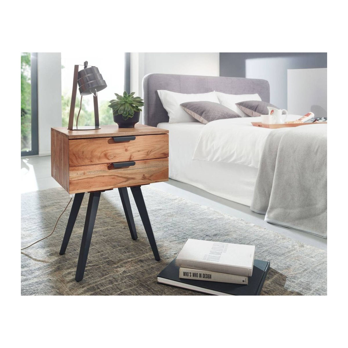 Wohnling Nachtkonsole im Industrial Design aus Akazien-Massivholz und Metall, Braun, B/H/T: 47 x 65 x 35 cm - Bild 3