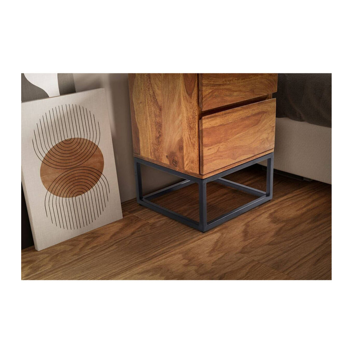 Wohnling Nachttisch im Industrial Design aus Massivholz und Metall, Braun, B/H/T: 40 x 60 x 38 cm - Bild 2