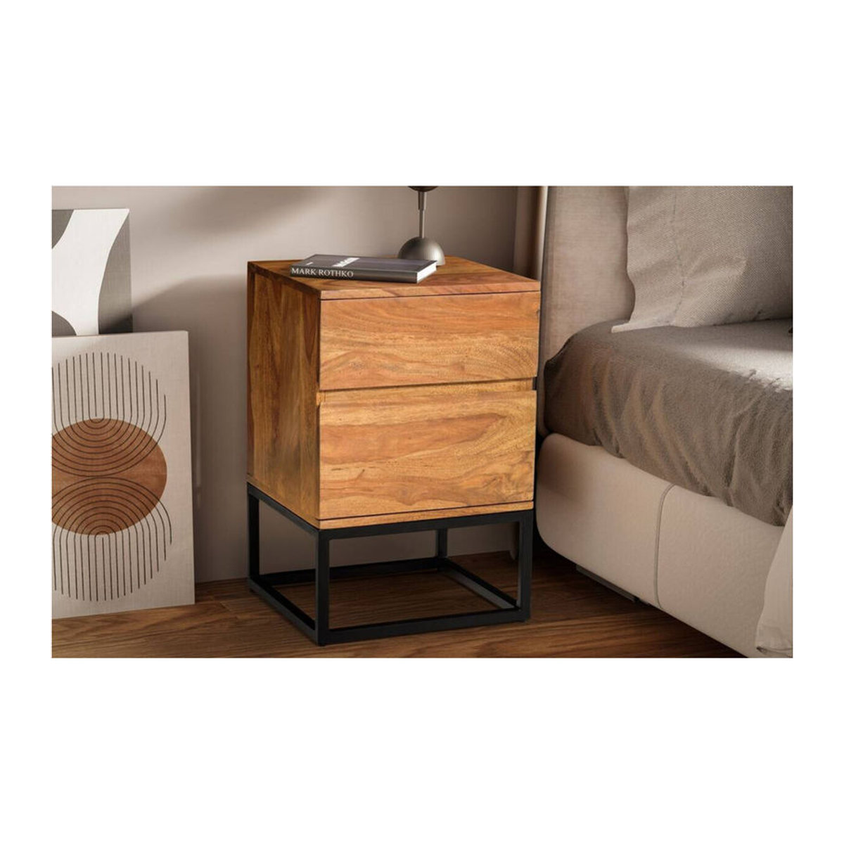 Wohnling Nachttisch im Industrial Design aus Massivholz und Metall, Braun, B/H/T: 40 x 60 x 38 cm - Bild 3