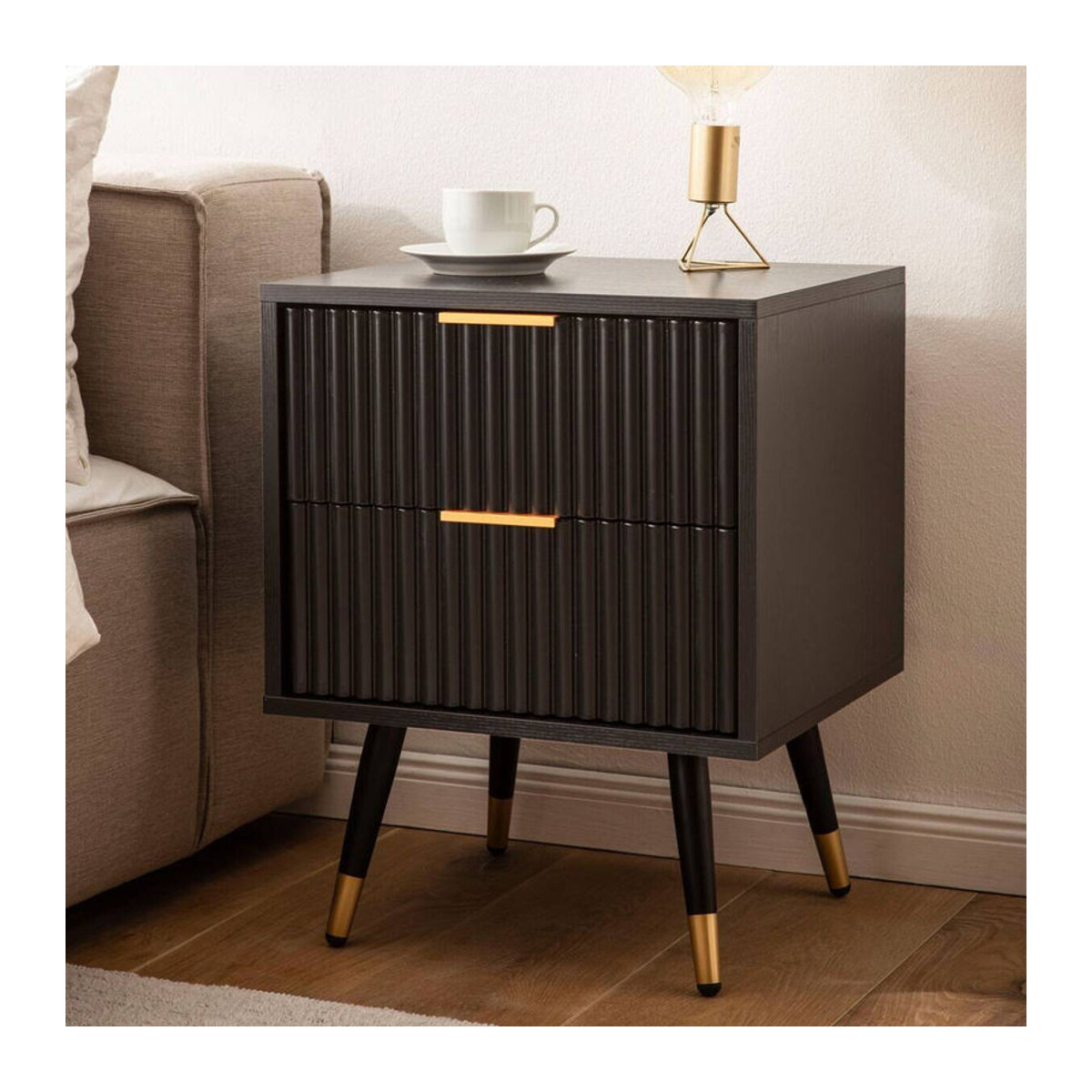 Wohnling Nachttisch in Schwarz im Industrial Design aus Metall und Holzwerkstoff B/H/T: 43,5 x 56 x 39 cm - Bild 2