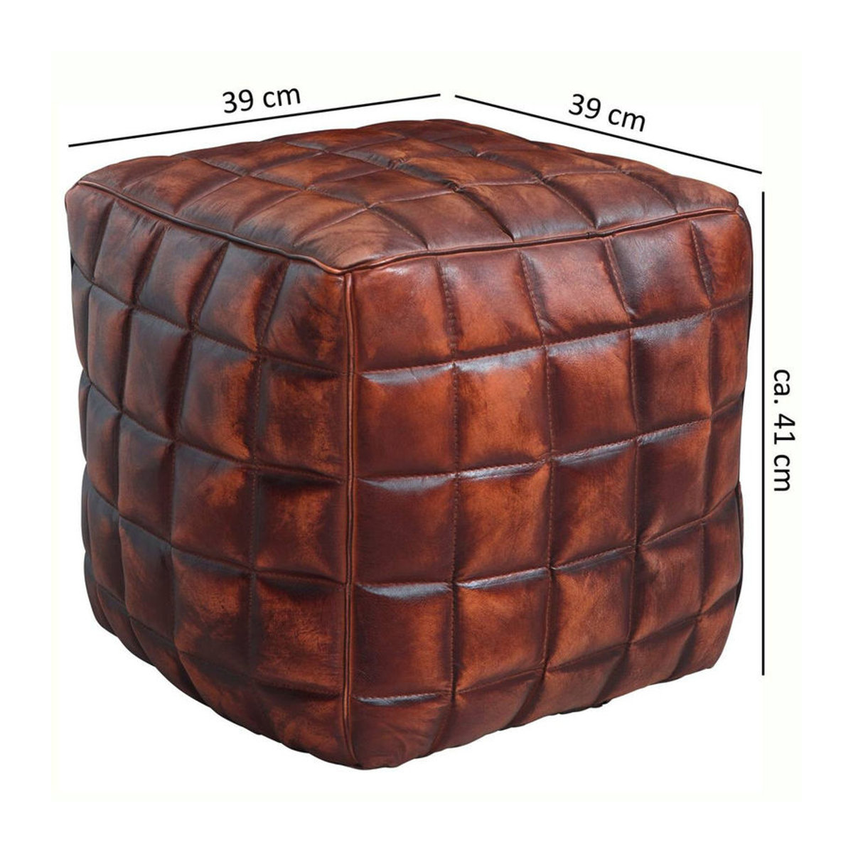 Wohnling Polsterhocker aus braunem Echtleder im modernen und klassischen Design B/H/T: 39 x 41 x 39 cm - Bild 2