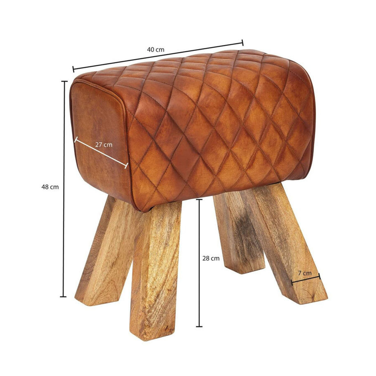 Wohnling Polsterhocker Sitzbank aus Echtleder und Massivholz in Braun Natur im Industrial Design B/H/T: 40 x 48 x 27 cm - Bild 1
