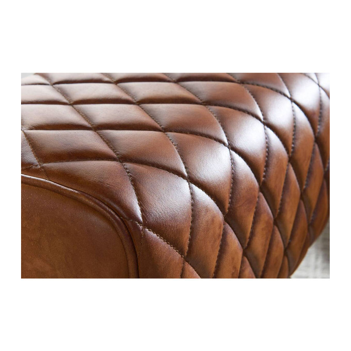 Wohnling Polsterhocker Sitzbank aus Echtleder und Massivholz in Braun Natur im Industrial Design B/H/T: 40 x 48 x 27 cm - Bild 2