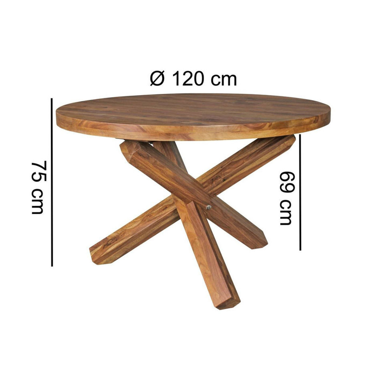 Wohnling Runder Esstisch aus Massivholz in Natur, H: 75 cm, B: 120 cm, T: 120 cm - Bild 2
