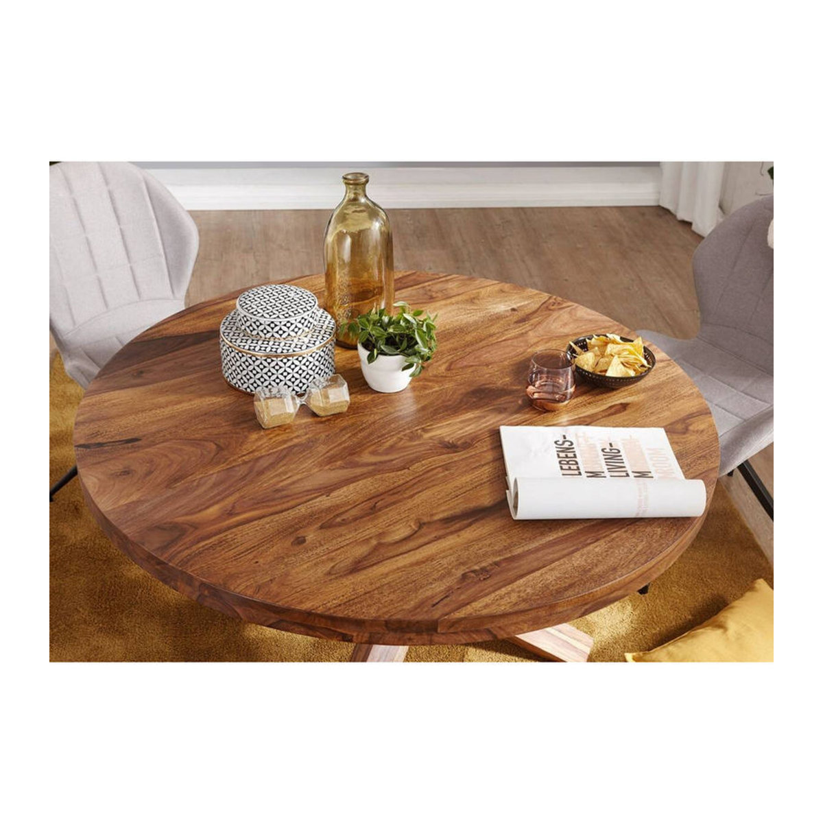 Wohnling Runder Esstisch aus Massivholz in Natur, H: 75 cm, B: 120 cm, T: 120 cm - Bild 3