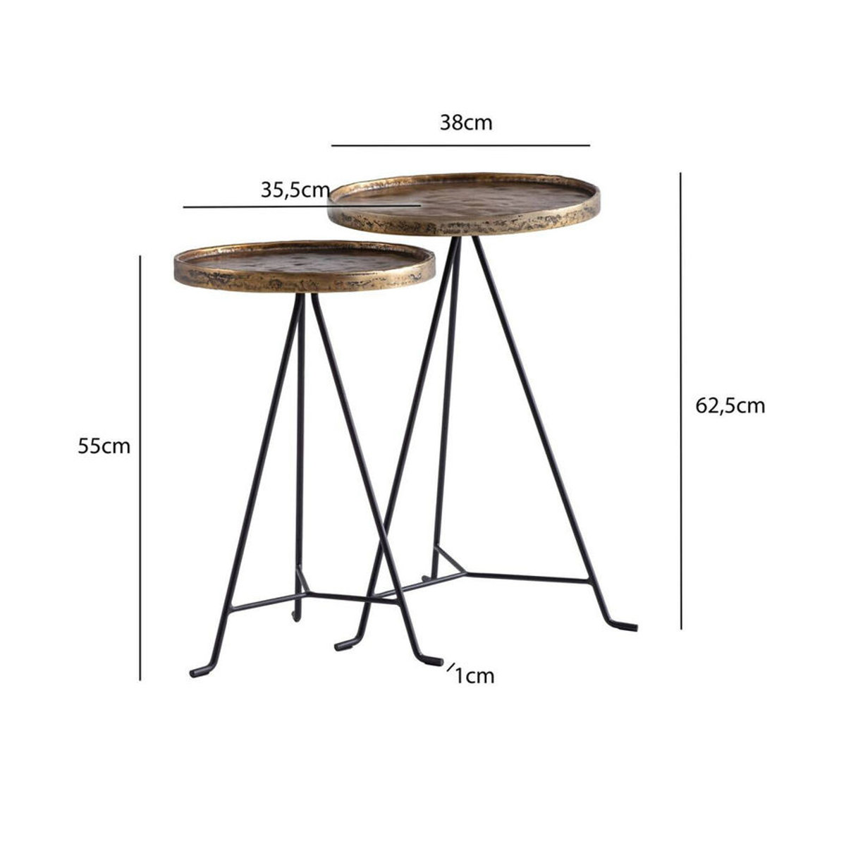 Wohnling Satztisch 2er Set Modern Industrial in Gold und Schwarz aus Metall, B/H/T: 38 x 63 x 38 cm - Bild 3