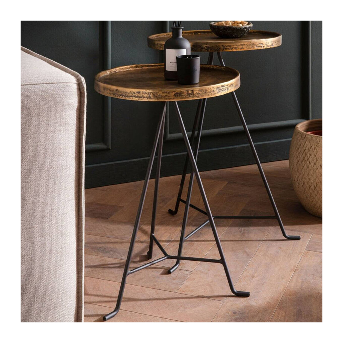 Wohnling Satztisch 2er Set Modern Industrial in Gold und Schwarz aus Metall, B/H/T: 38 x 63 x 38 cm - Bild 4