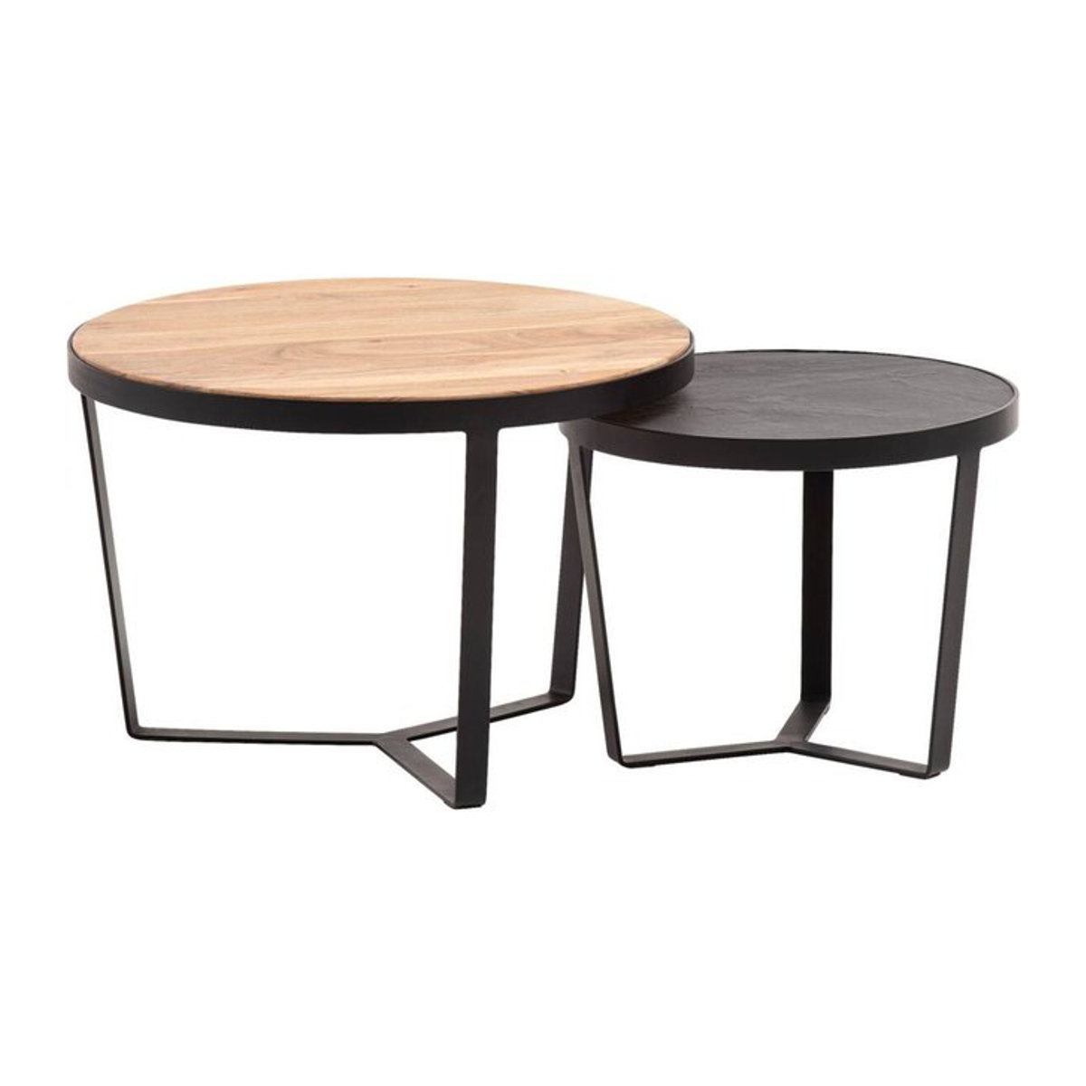 Wohnling Satztisch 2er-Set Rund im Industrial Design aus Holz, B/H/T: 60 x 40 x 60 cm - Bild 1