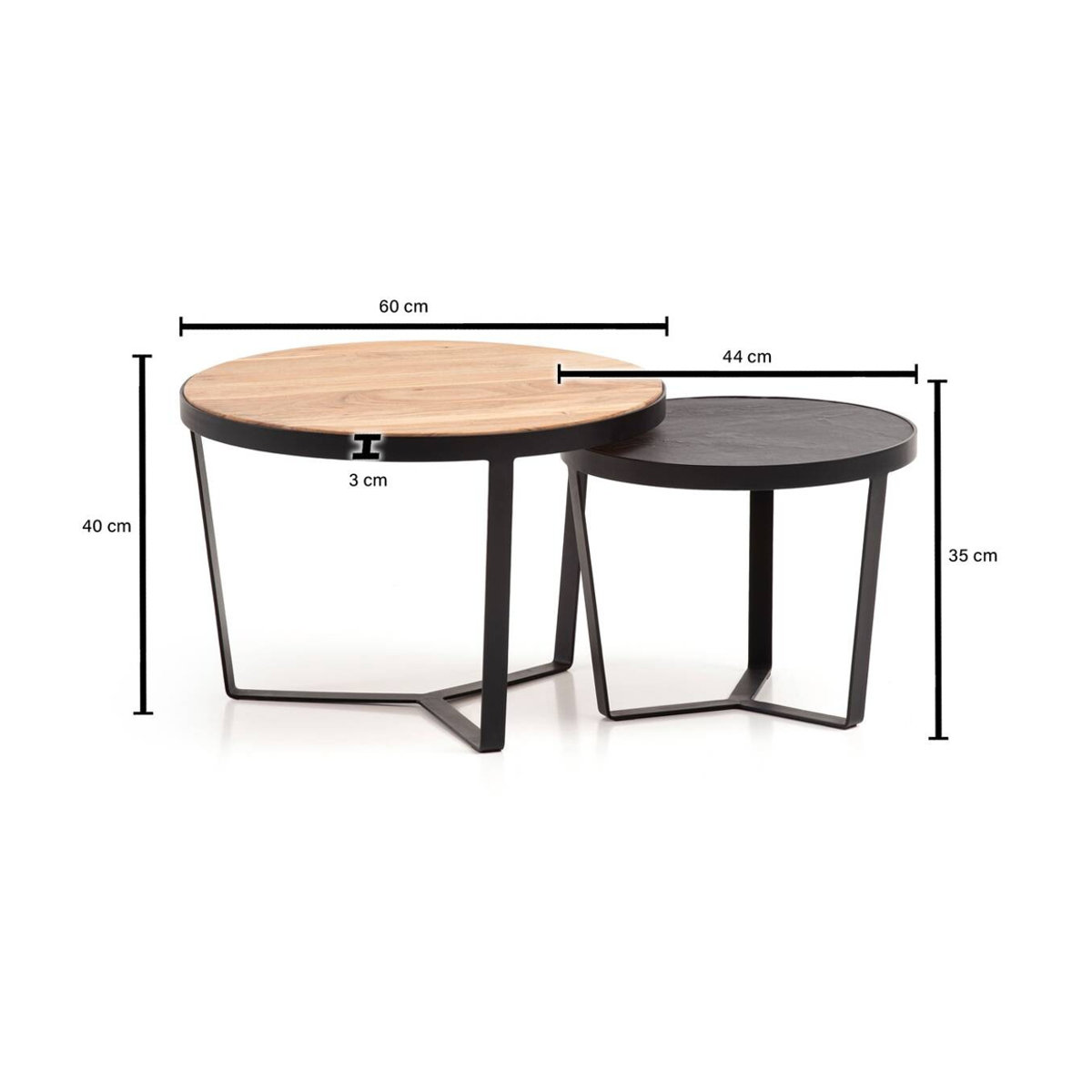 Wohnling Satztisch 2er-Set Rund im Industrial Design aus Holz, B/H/T: 60 x 40 x 60 cm - Bild 2