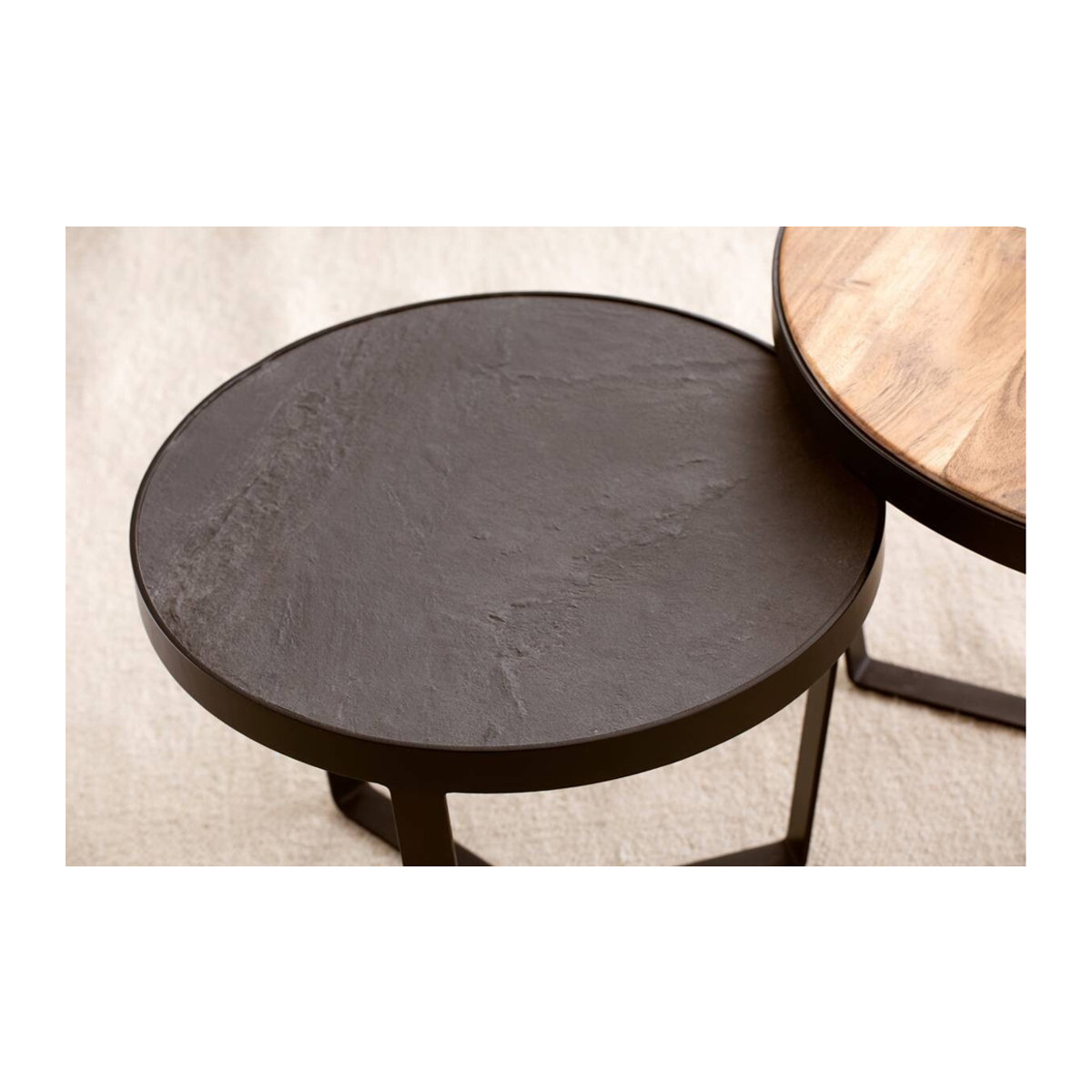 Wohnling Satztisch 2er-Set Rund im Industrial Design aus Holz, B/H/T: 60 x 40 x 60 cm - Bild 5