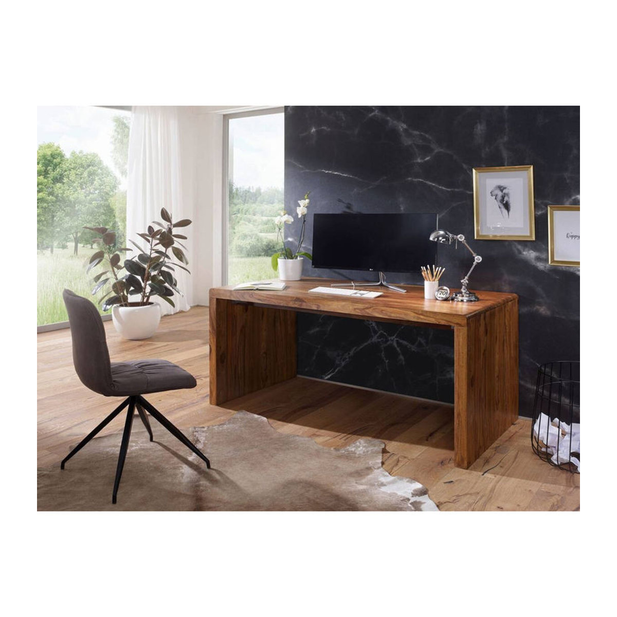 Wohnling Schreibtisch aus Massivholz in Natur Braun B/H/T: 140 x 80 x 76 cm - Bild 4