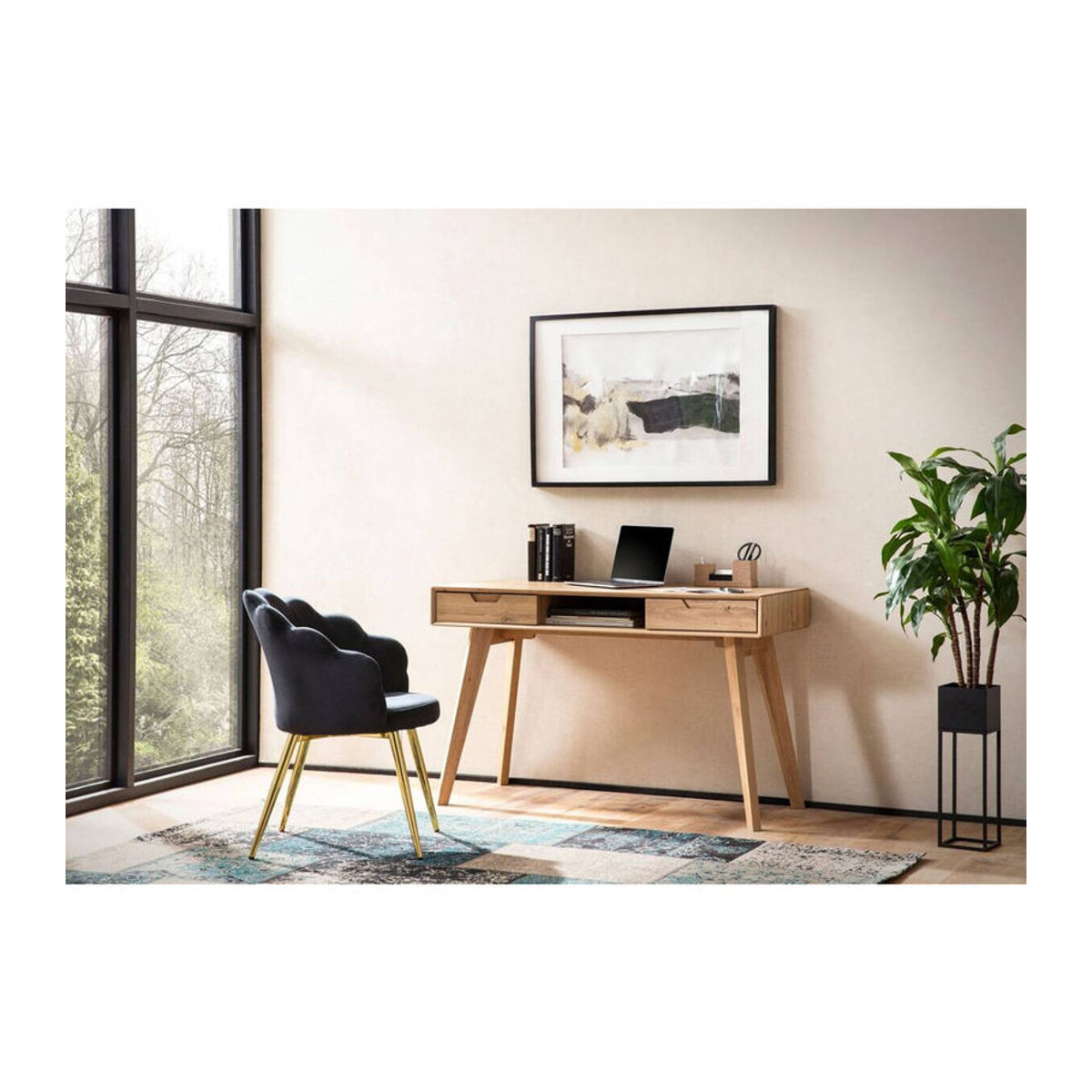 Wohnling Schreibtisch in Eiche Natur im skandinavischen Design B/H/T: 120 x 77 x 55 cm - Bild 2