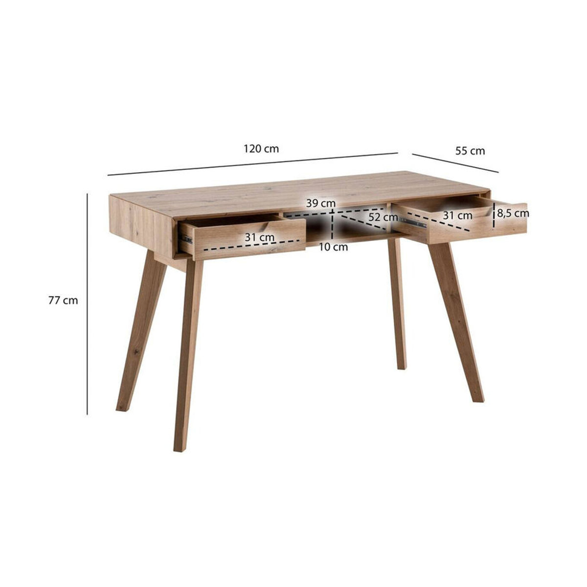 Wohnling Schreibtisch in Eiche Natur im skandinavischen Design B/H/T: 120 x 77 x 55 cm - Bild 3