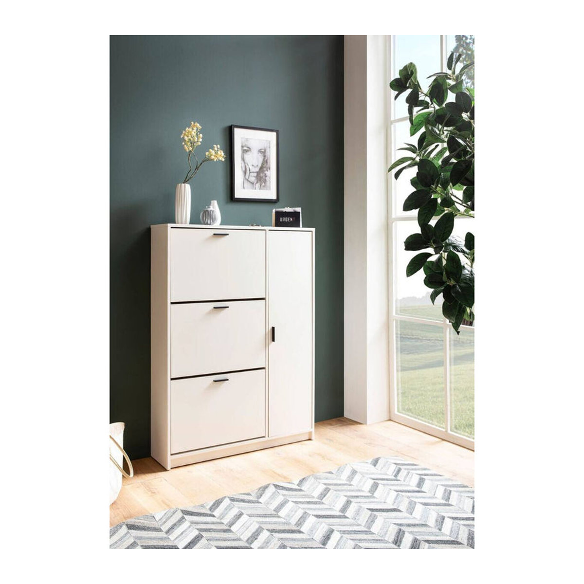 Wohnling Schuhschrank Modern in Weiß mit Drehtüren aus Holzwerkstoff und Metall B/H/T: 90 x 120 x 24 cm - Bild 2