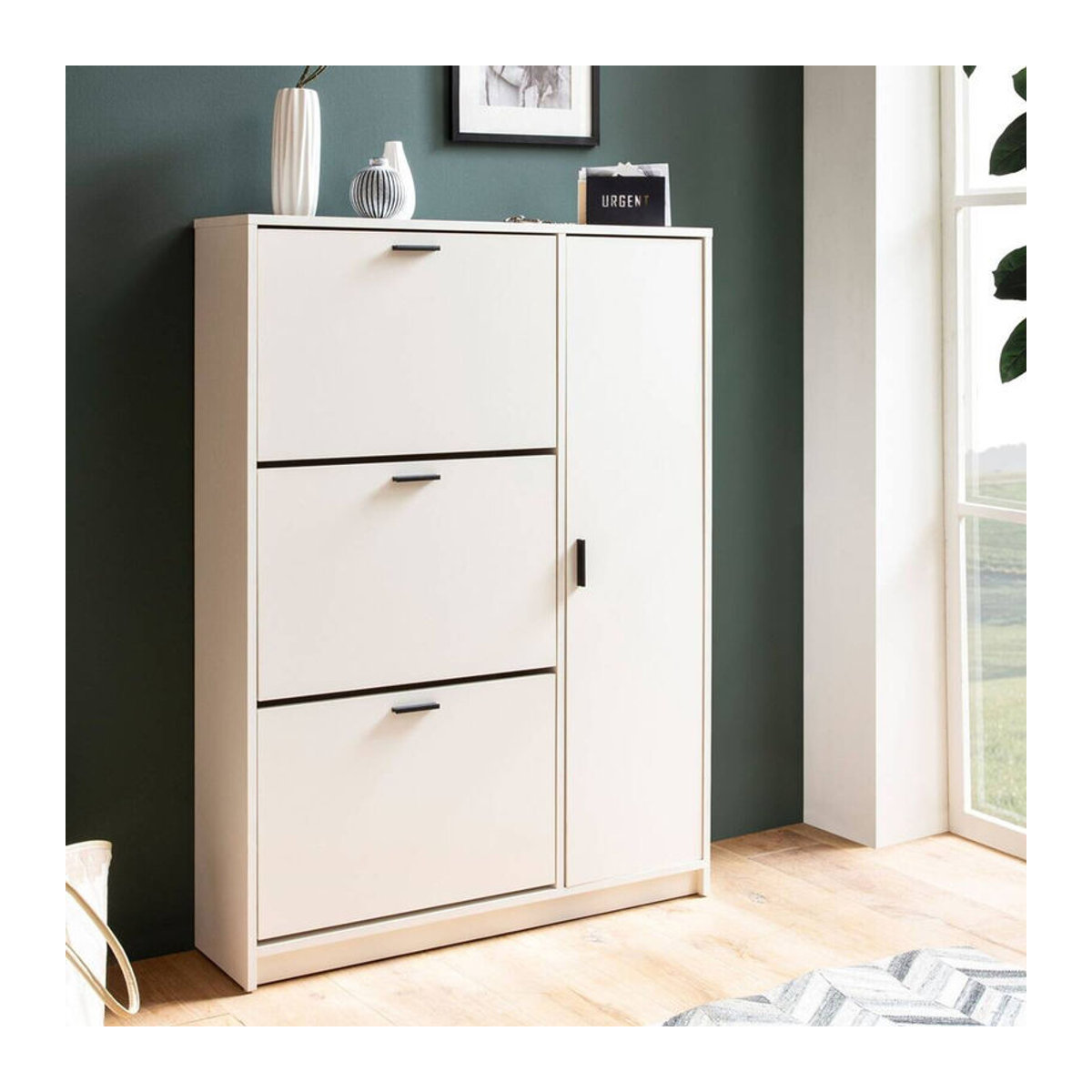 Wohnling Schuhschrank Modern in Weiß mit Drehtüren aus Holzwerkstoff und Metall B/H/T: 90 x 120 x 24 cm - Bild 4