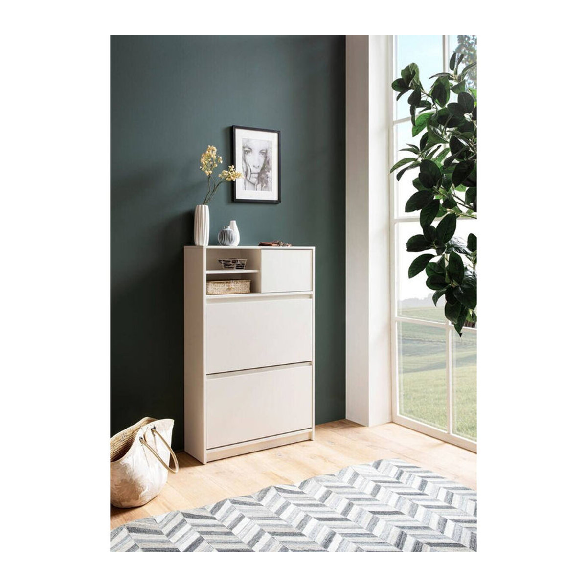 Wohnling Schuhschrank Weiß mit Drehtüren aus Holzwerkstoff und Metall, B/H/T: 71 x 110 x 24 cm - Bild 2