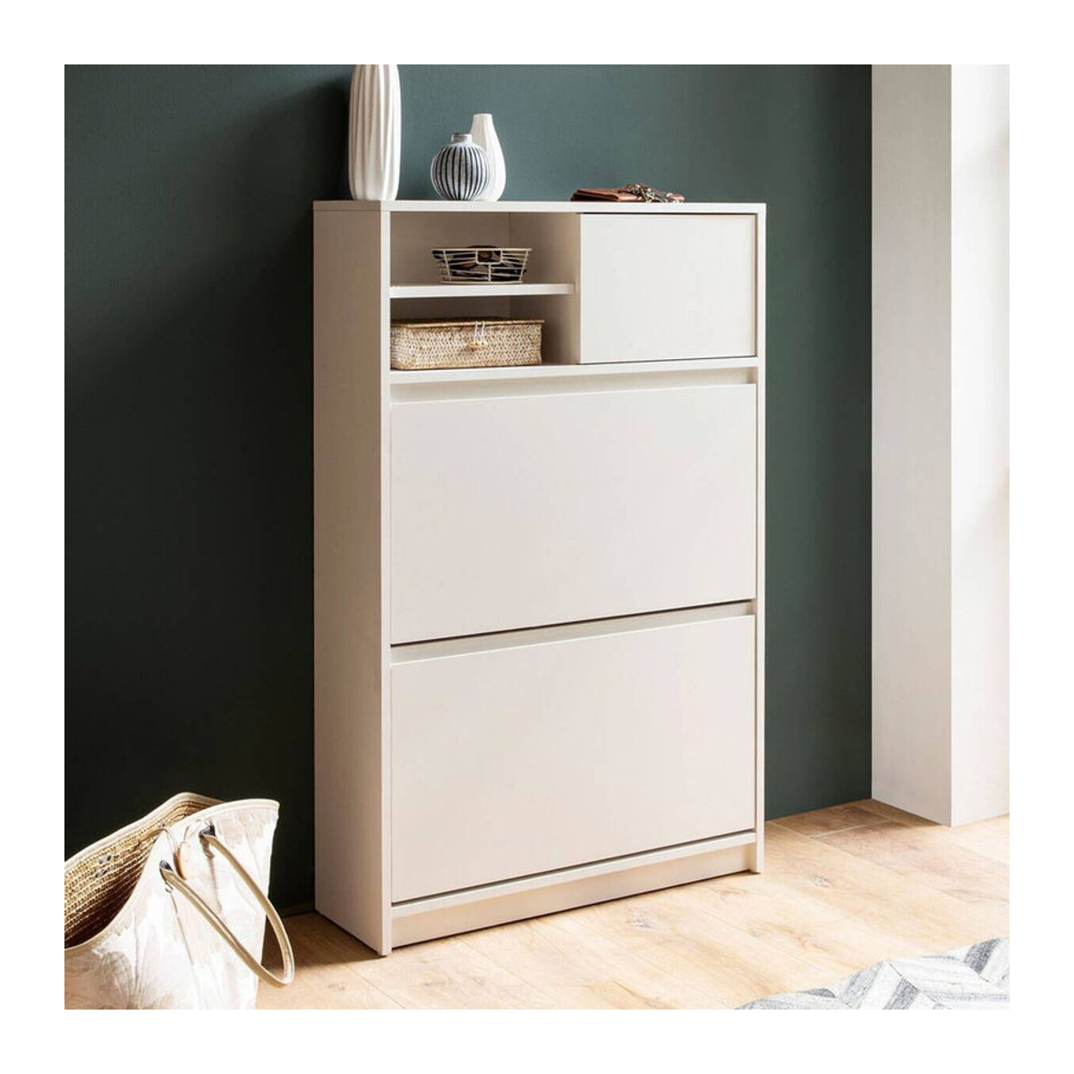 Wohnling Schuhschrank Weiß mit Drehtüren aus Holzwerkstoff und Metall, B/H/T: 71 x 110 x 24 cm - Bild 4