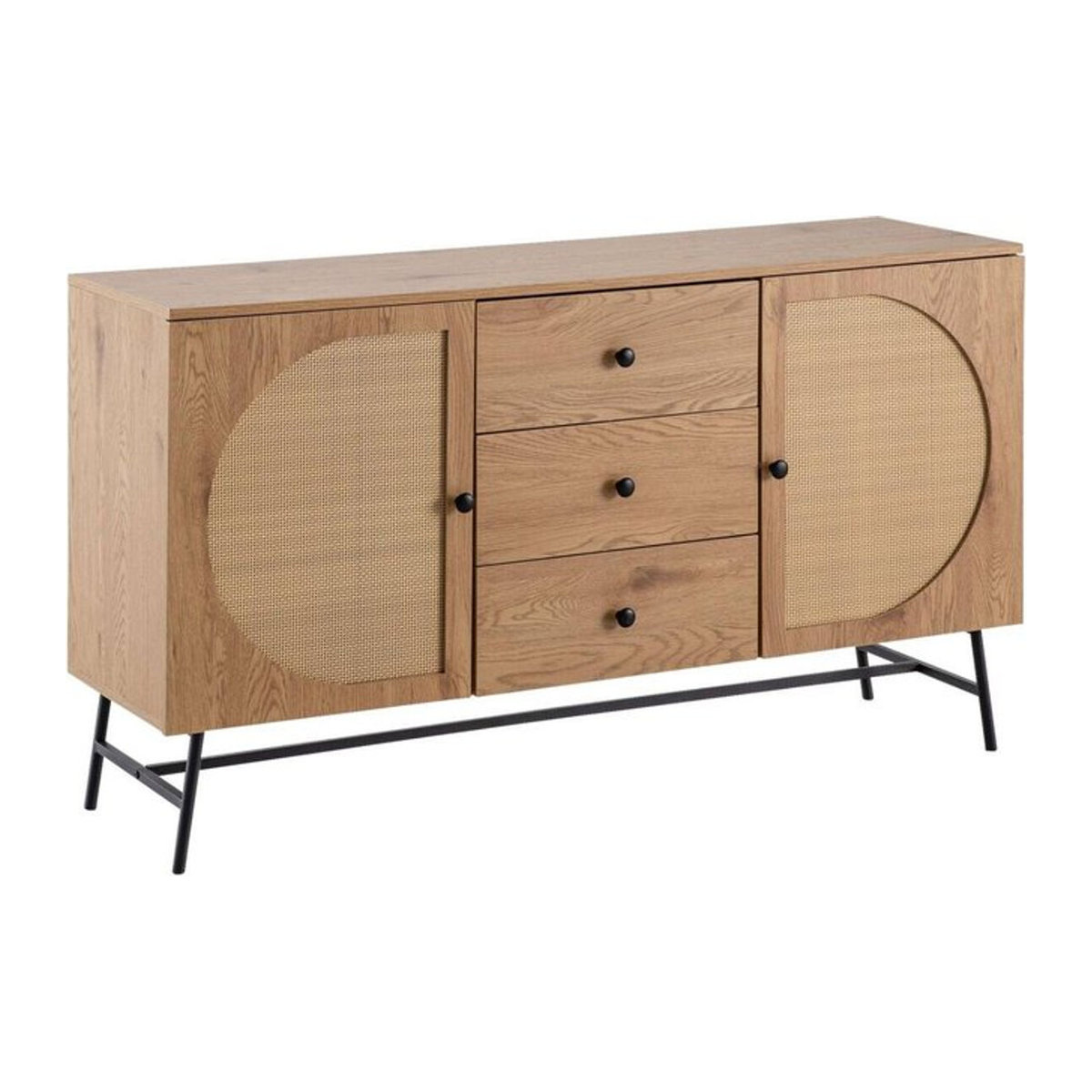 Wohnling Sideboard in Eiche Natur im skandinavischen Design aus Polyrattan und Holz, B/H/T: 140 x 80 x 40 cm - Bild 1