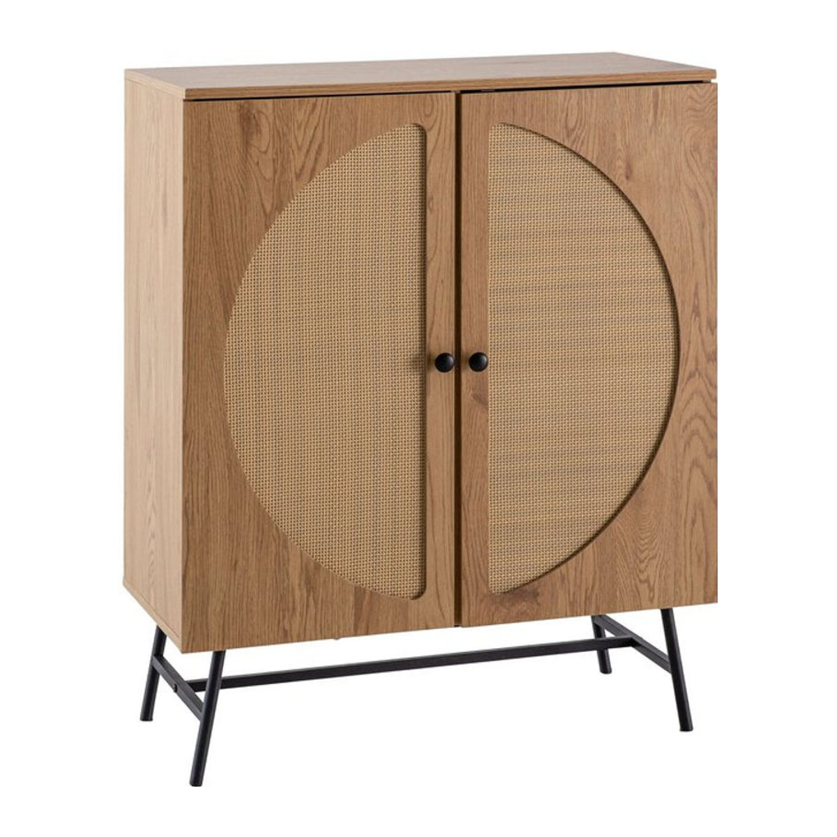 Wohnling Sideboard in Eiche Natur mit Polyrattan im Bohemian Stil, B/H/T: 80 x 103 x 39 cm - Bild 1