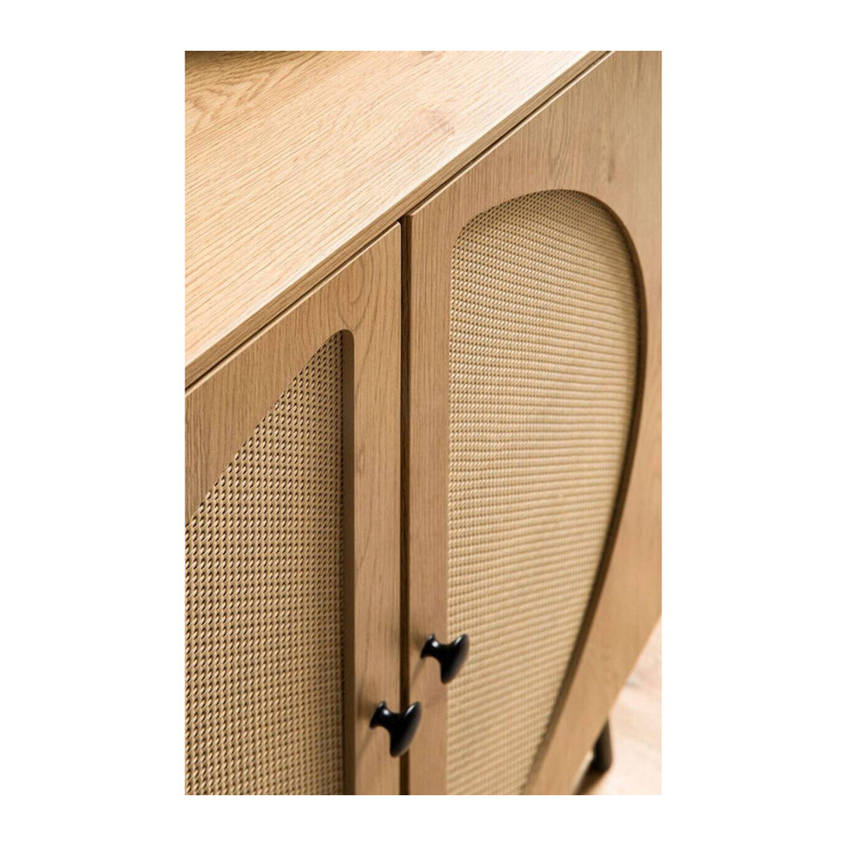Wohnling Sideboard in Eiche Natur mit Polyrattan im Bohemian Stil, B/H/T: 80 x 103 x 39 cm - Bild 2