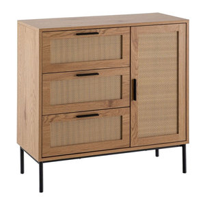 Wohnling Sideboard in Eiche Natur mit Polyrattan und Metall im skandinavischen Design B/H/T: 80 x 82 x 36 cm
