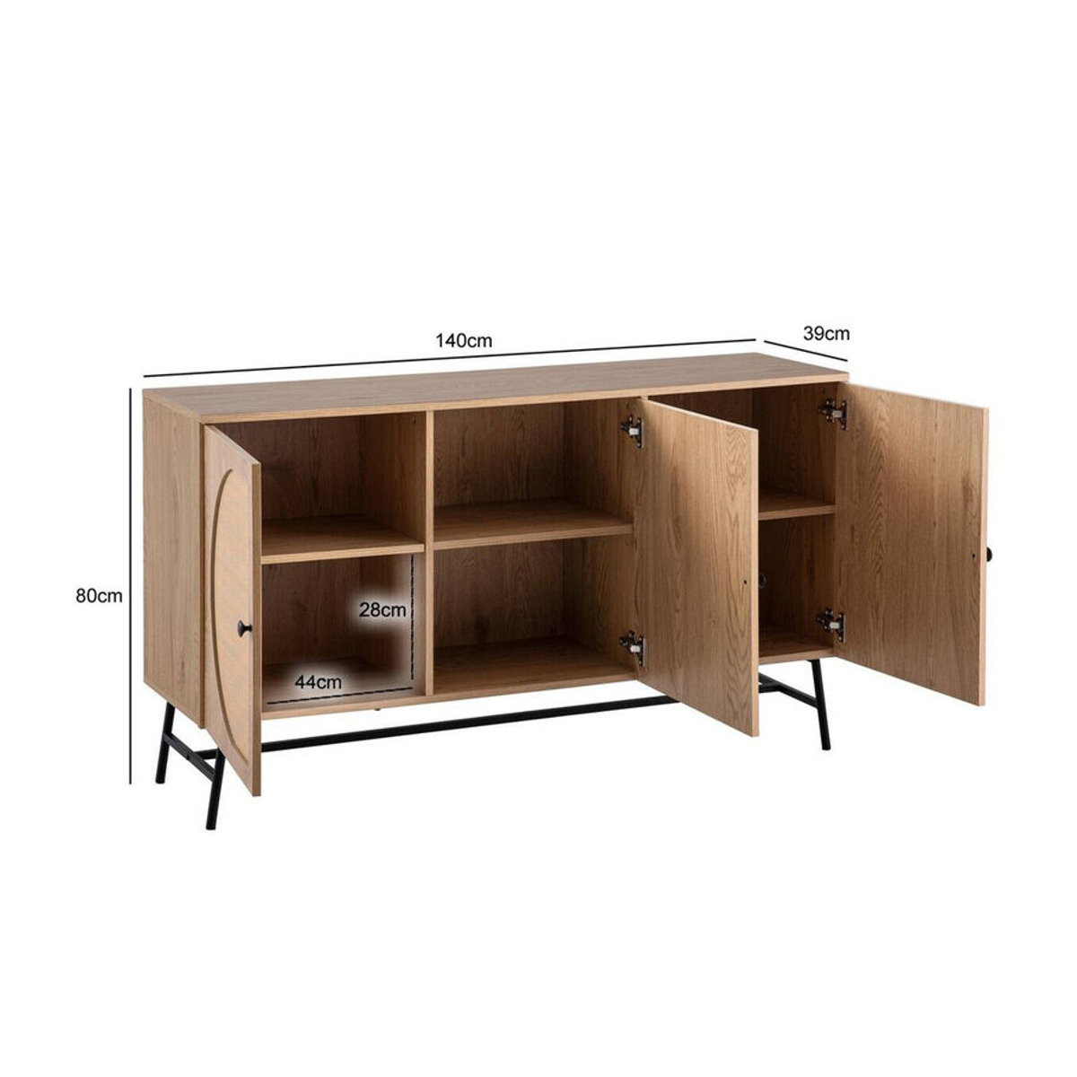 Wohnling Sideboard in Eiche Natur mit Retro-Design B/H/T: 140 x 80 x 39 cm - Bild 3