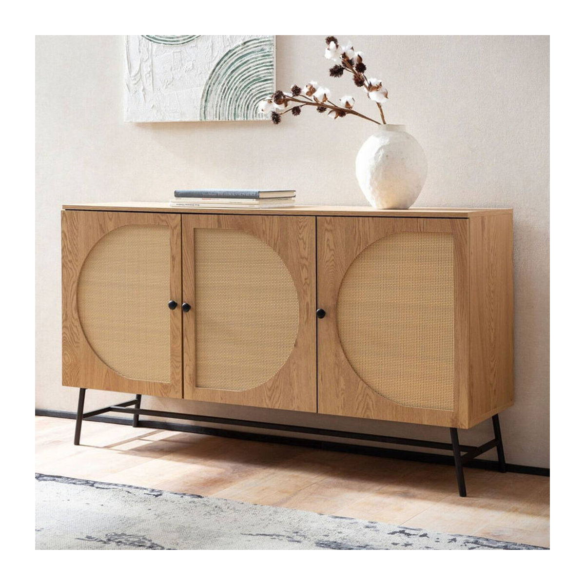 Wohnling Sideboard in Eiche Natur mit Retro-Design B/H/T: 140 x 80 x 39 cm - Bild 4