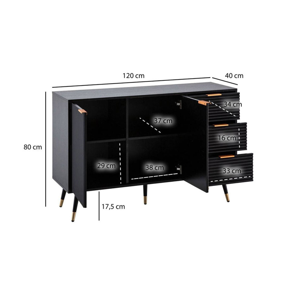 Wohnling Sideboard Modern Industrial Schwarz B/T/H: 120 x 40 x 80 cm - Bild 2