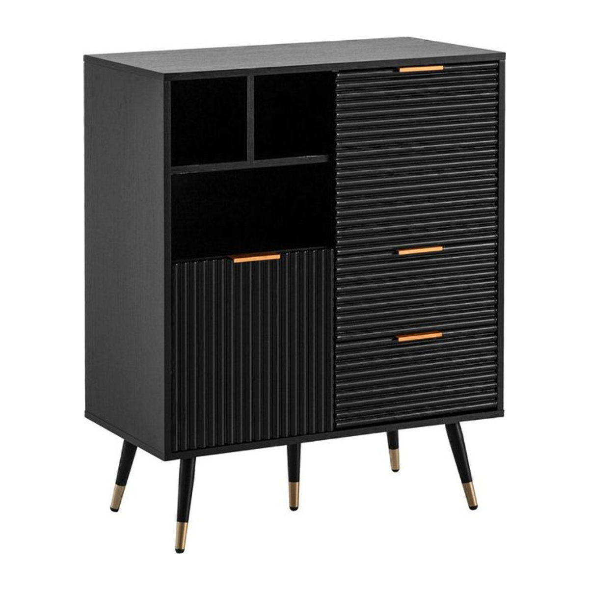 Wohnling Sideboard Schwarz im Industrial Design aus Holzwerkstoff und Metall B/H/T: 77 x 97 x 40 cm - Bild 1