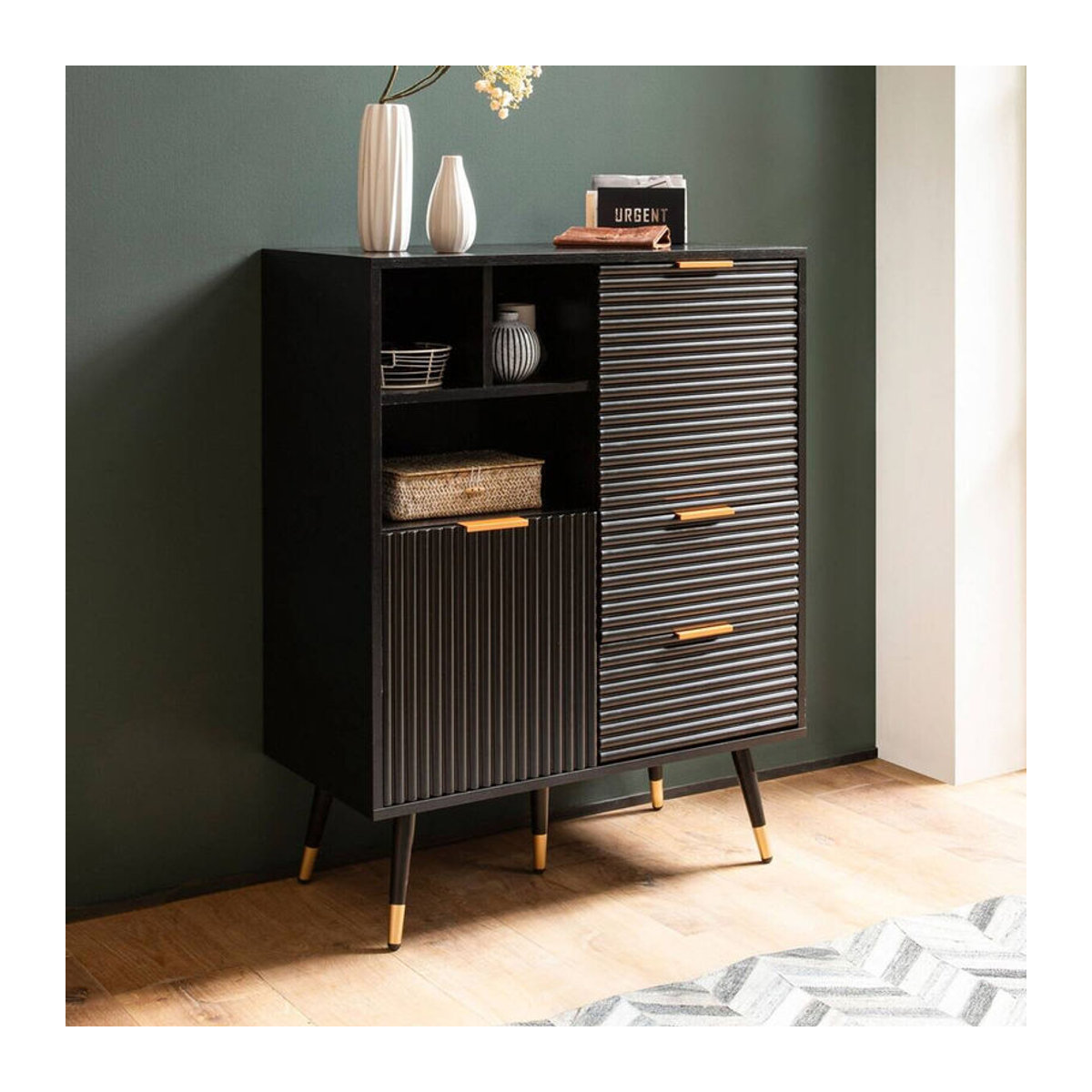 Wohnling Sideboard Schwarz im Industrial Design aus Holzwerkstoff und Metall B/H/T: 77 x 97 x 40 cm - Bild 3