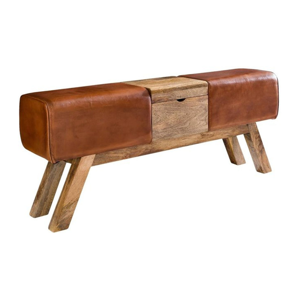 Wohnling Sitzbank aus Leder und Massivholz in Braun Natur im Industrial Design B/H/T: 120 x 53 x 29 cm - Bild 1