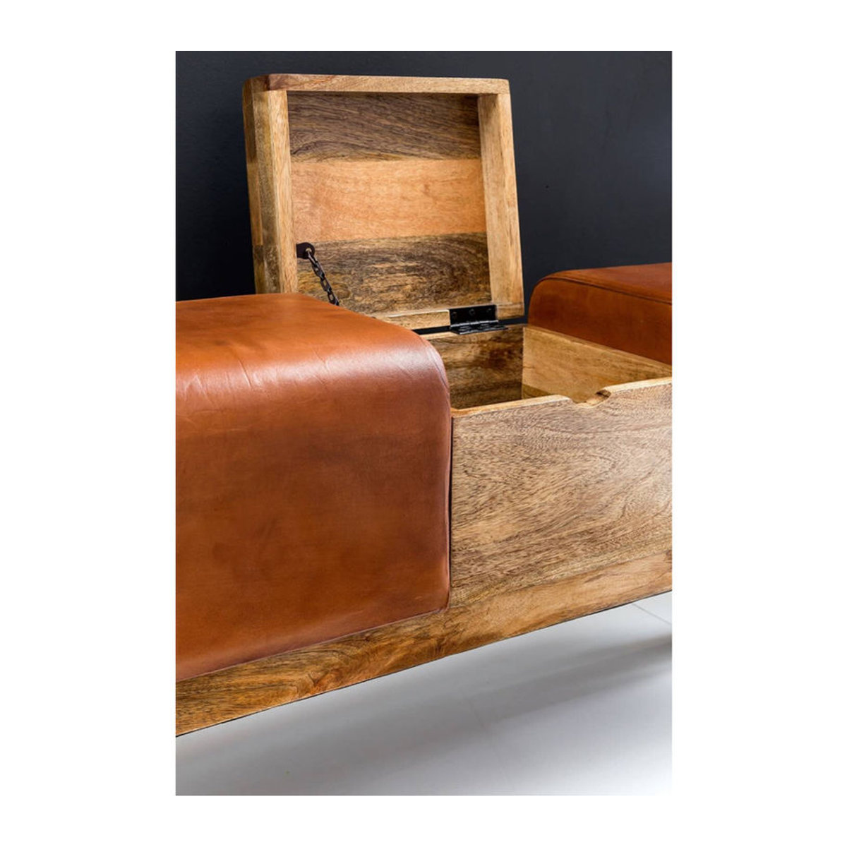 Wohnling Sitzbank aus Leder und Massivholz in Braun Natur im Industrial Design B/H/T: 120 x 53 x 29 cm - Bild 3